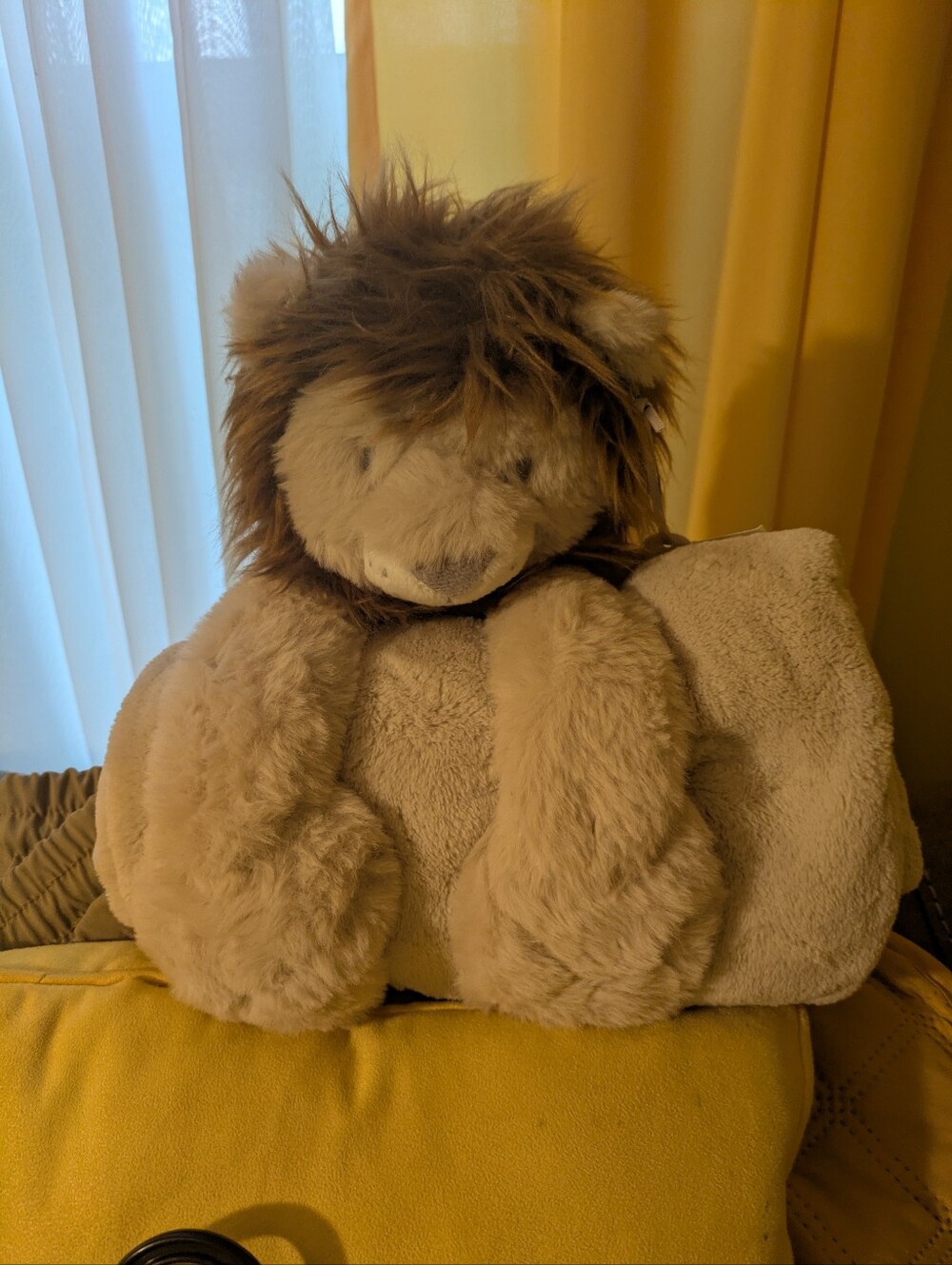 cloud island Beige Faux Fur Throw with Lion Plush Accent